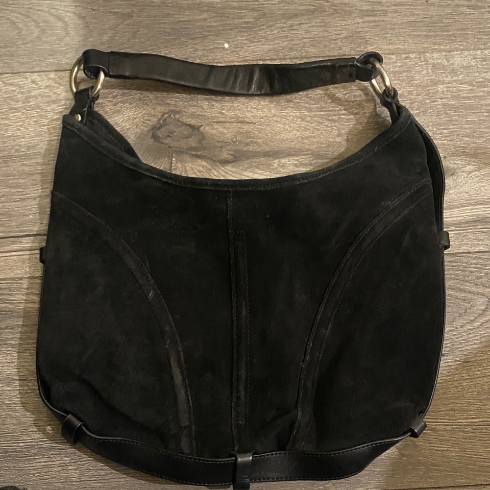 The Limited Black Suede Shoulder Bag with Leather Trim